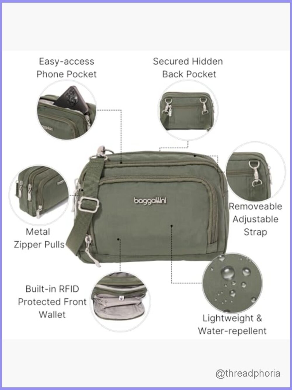 Triple Zip Crossbody Wallet RFID Convertible Fanny Pack - Picture 3 of 7